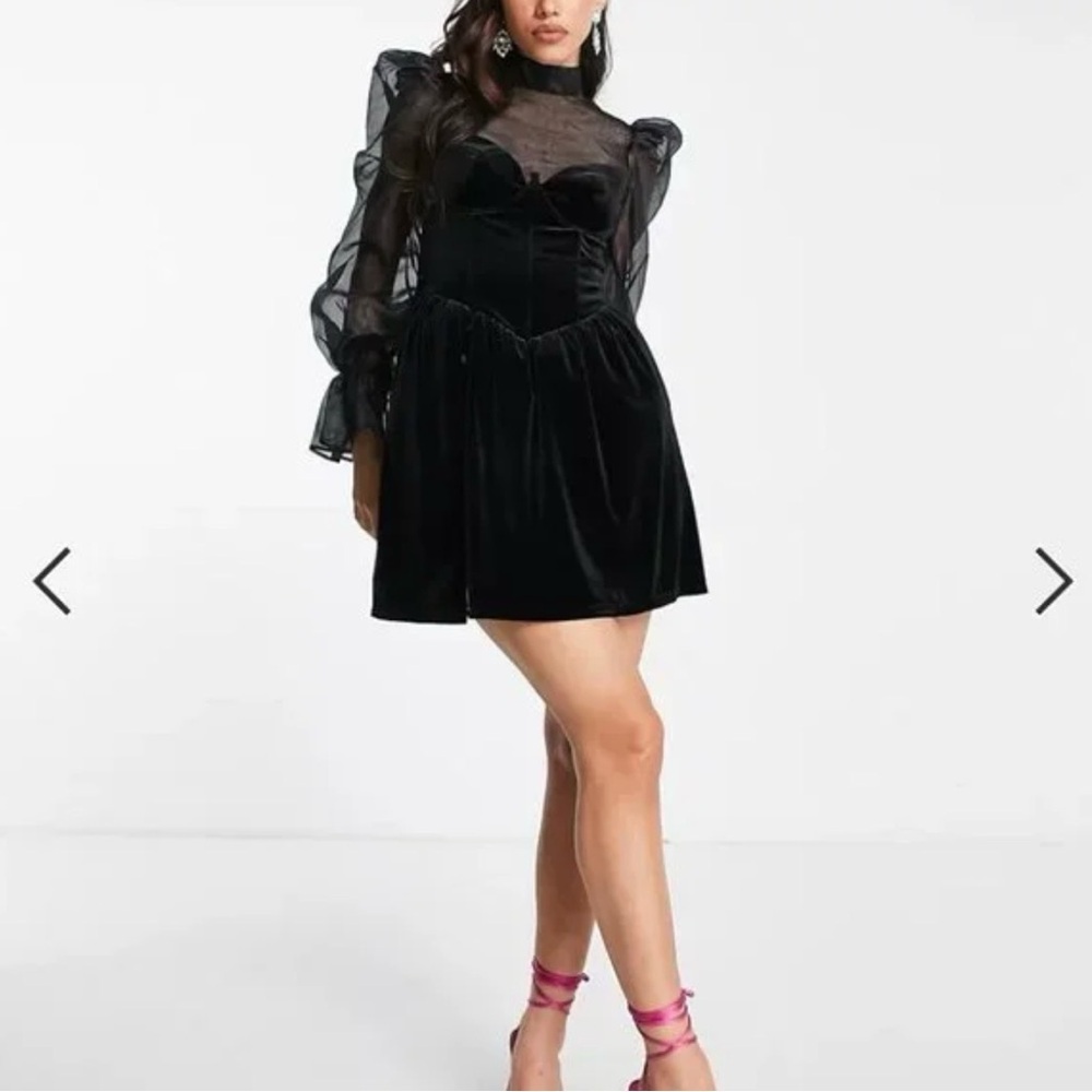 ASOS Black Dress with Sheer Puff Sleeves